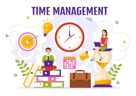 Time Management Vector Illustration with Clock Controls and Tasks Planning .. 库存插图