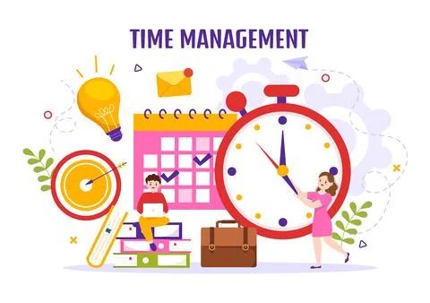 Time Management Vector Illustration with Clock Controls and Tasks Planning .. 스톡 일러스트