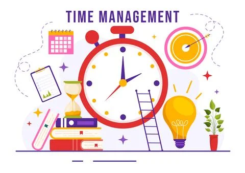 Time Management Vector Illustration with Clock Controls and Tasks Planning .. 스톡 일러스트