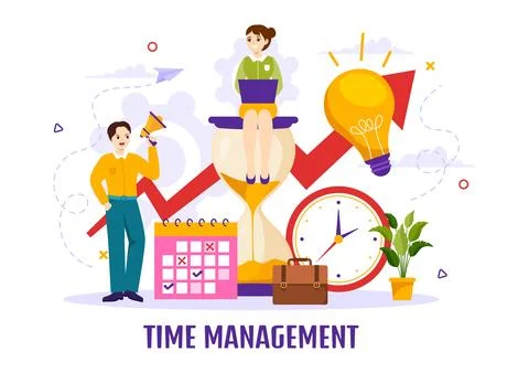 Time Management Vector Illustration with Clock Controls and Tasks Planning .. 스톡 일러스트