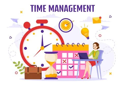 Time Management Vector Illustration with Clock Controls and Tasks Planning .. 스톡 일러스트