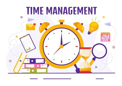 Time Management Vector Illustration with Clock Controls and Tasks Planning .. 库存插图