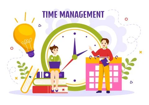 Time Management Vector Illustration with Clock Controls and Tasks Planning .. 스톡 일러스트
