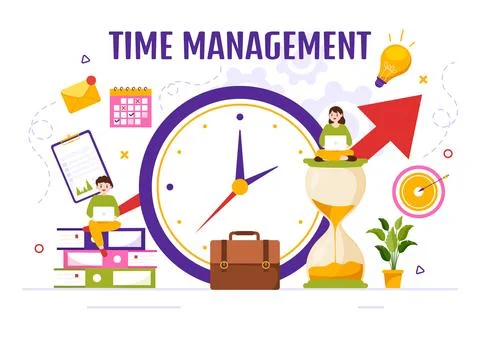 Time Management Vector Illustration with Clock Controls and Tasks Planning .. 库存插图