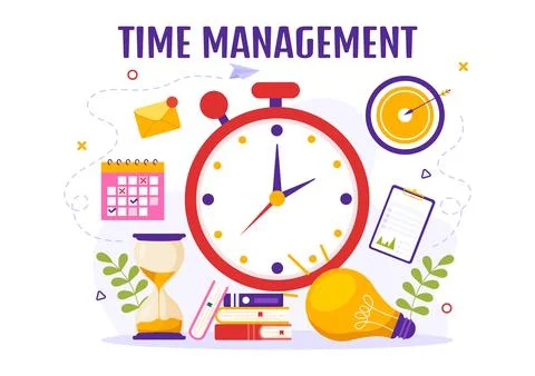 Time Management Vector Illustration with Clock Controls and Tasks Planning .. イラスト素材