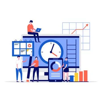 Time management vector illustration concept with characters. Modern vector il Stock Illustration