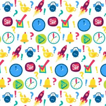 Time management vector seamless pattern Stock Illustration