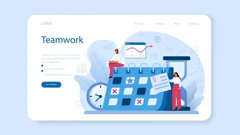 Time management web banner or landing page. Business people work Stock Illustration