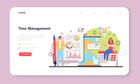 Time management web banner or landing page. Business people work time Stock Illustration
