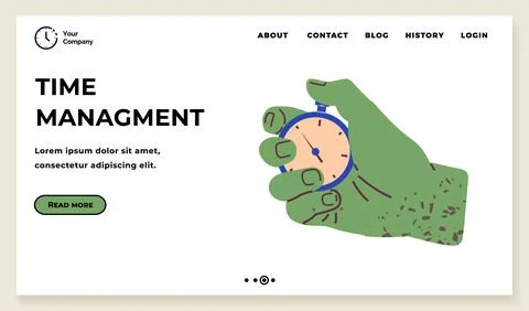Time management, workflow organization website. Person holding timer, stopwatch Illustrazione stock