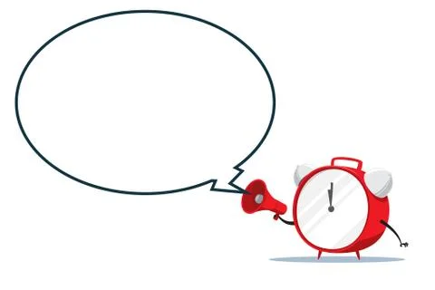 The Time Mascot with the megaphone. Isolated Vector Illustration Stock Illustration