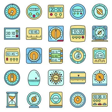 Time measure icon set line color vector Illustrazione stock