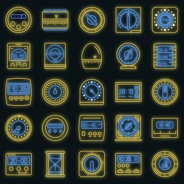 Time measure icon set vector neon Stock Illustration