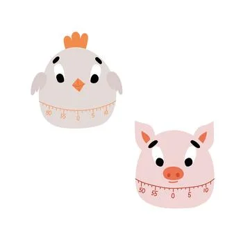 Time measuring tool isolated on white background. Chicken timer. Pig kitchen Stock Illustration