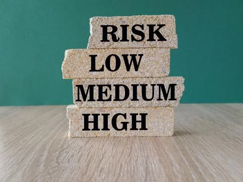 Time to medium risk symbol. Concept word Risk low medium high on brick blocks Stock Photos