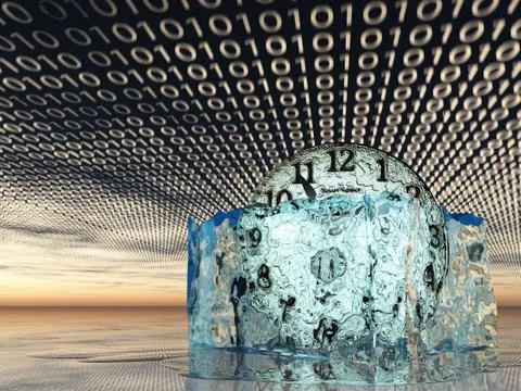Time in melting ice with binary code Stock Illustration