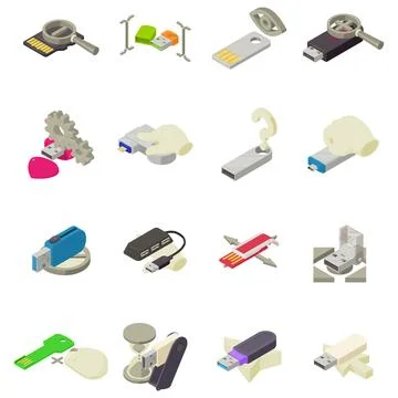 Time memory icons set, isometric style Stockillustratie
