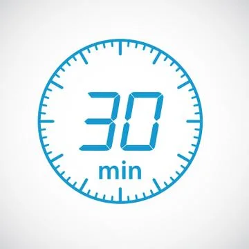 Time min 30 , clock, stopwatch isolated set icons. Label cooking time. Vector il Stock Illustration