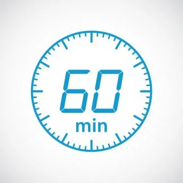 Time min 60 , clock, stopwatch isolated set icons. Label cooking time. Vector il Stock Illustration