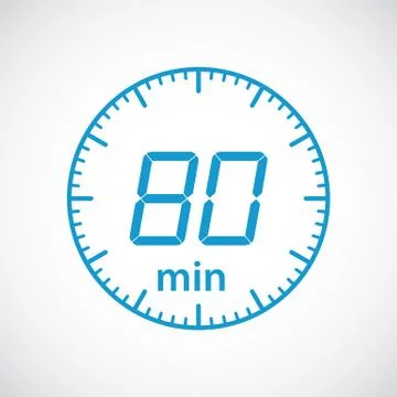 Time min 80 , clock, stopwatch isolated set icons. Label cooking time. Vector il Stock Illustration