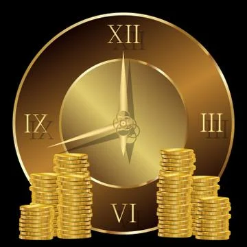 Time is money 3d gold vector illustration. Stock Illustration