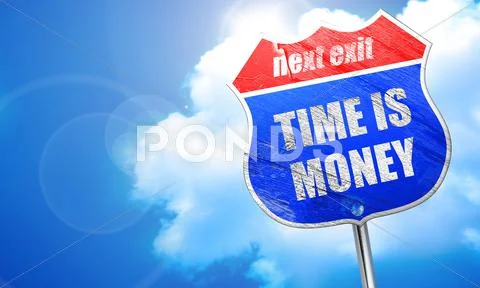 Time is money, 3D rendering, blue street sign Stock Illustration