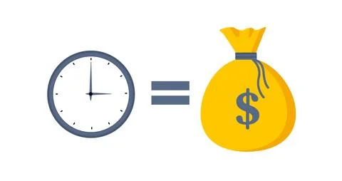 Time is money. Clock and dollar bag a balance scale. Financial concept .Time Stock Illustration