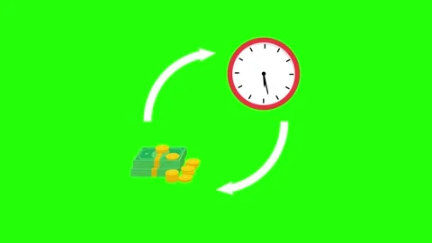 Time Is Money Clock to Dollar Exchange Animation on Green Screen Background 4 Stock Footage 336980828