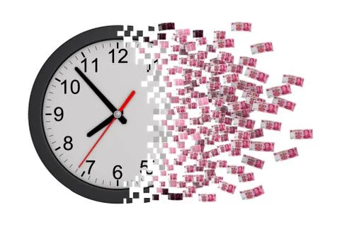 Time Is Money. Clock Falling Apart To Chinese Yuans Stock Illustration