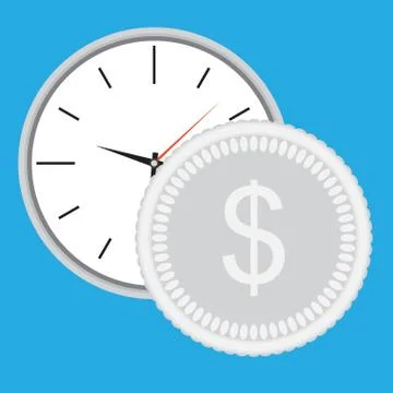 Time is money, clock with silver coin Stock Illustration