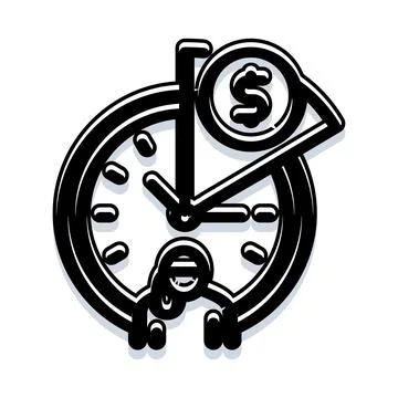 Time is money concept with clock and magnifying glass Illustrazione stock