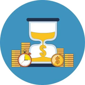 Time is money concept. Flat design. Icon in blue circle on white background Stock Illustration