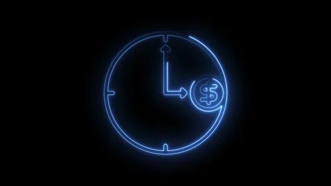 Time is money concept with a neon clock and dollar symbol on black background Stock Footage 322958096