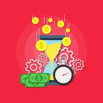  Time is money concept vector flat illustration design. Hourglass and stop... Stock Photos