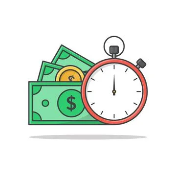 Time Is Money Concept Vector Icon Illustration. Clock And Money Symbols Fla.. Stock Illustration