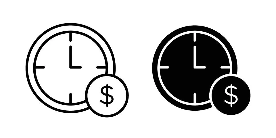 Time is money icon black vector isolated on white Illustrazione stock