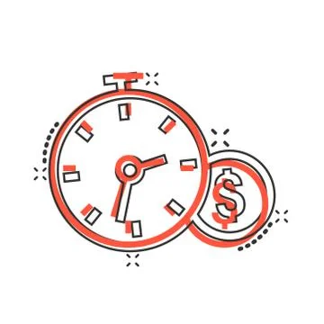 Time is money icon in comic style. Clock with dollar cartoon vector illustrat Illustrazione stock