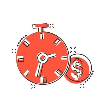 Time is money icon in comic style. Clock with dollar cartoon vector illustrat Stockillustratie