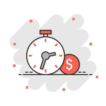Time is money icon in comic style. Clock with dollar cartoon vector illustrat Ilustración de archivo