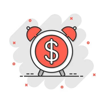 Time is money icon in comic style. Clock with dollar cartoon vector illustrat Stock Illustration