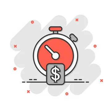 Time is money icon in comic style. Clock with dollar cartoon vector illustrat Stockillustratie