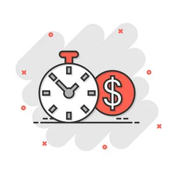 Time is money icon in comic style. Clock with dollar cartoon vector illustrat Illustrazione stock
