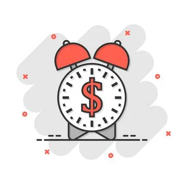 Time is money icon in comic style. Clock with dollar cartoon vector illustrat Stock Illustration
