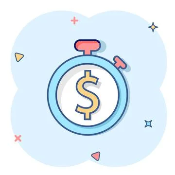 Time is money icon in comic style. Clock with dollar cartoon vector illustrat Stockillustratie