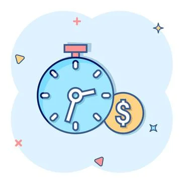Time is money icon in comic style. Clock with dollar cartoon vector illustrat Stock Illustration
