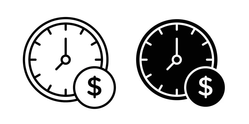 Time is money icon solid, line, and editable vector set. Illustrazione stock
