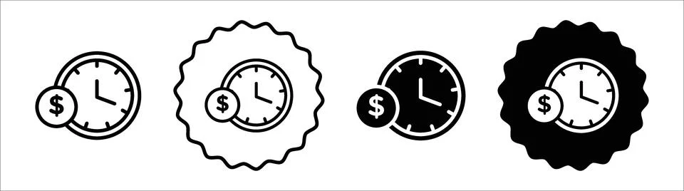 Time is money icon symbol set collection. Time is money simple vector sign .. Illustrazione stock