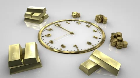 Time Is Money. The second approach 12. Watch and gold coins and bars. 스톡 동영상 65164624