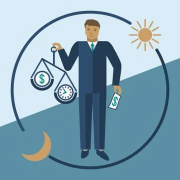 Time is money. Vector business time management flat illustration イラスト素材