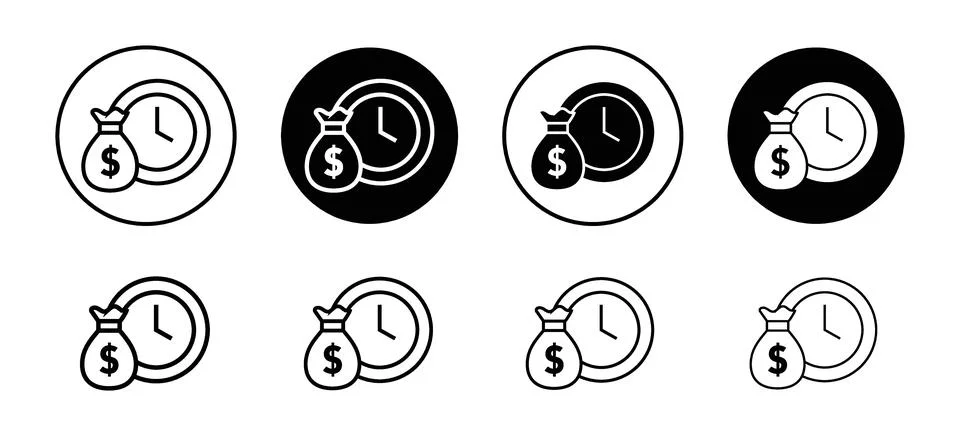 Time is money vector icon set collection. Time is money Outline flat Icon. Stock Illustration